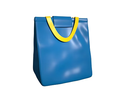 Stylish Blue Tote Bag With Yellow Handle And Shiny Smooth Surface Design 3d model