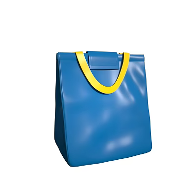 Stylish Blue Tote Bag With Yellow Handle And Shiny Smooth Surface Design 3d model
