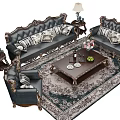 Classic European Style Sofa And Coffee Table Set With Carved Frame And Decorative Pillows