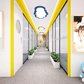 Colorful Kindergarten Interior With Cloud Star Ceiling Teddy Bear And Reception Area