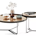 Stylish Round and Rectangular Coffee Tables with Marble Tops Metal Frames and Decorative Items 3d model