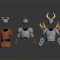 Medieval Armor Sets 3D Rendered With Horned Helmets And Metallic Chestplates 3d model