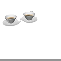 Two White Tea Cups With Saucers Holding Light Colored Tea Against Black Background 3d model