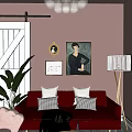 Modern Luxurious Hotel Room With Pink Walls Chandelier And Black White Photo Wall