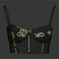Elegant Black Women's Bra with Gold Floral Lace Patterns and Adjustable Straps