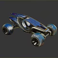 Futuristic Blue Concept Car With Transparent Cabin Aerodynamic Body And Large Wheels
