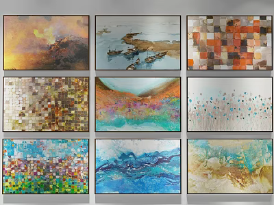Various Abstract Paintings In Different Styles For Wall Art 3d model