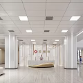Hospital Outpatient Clinic Lobby With Bright Lighting Reception Desk White Pillars And Green Plants