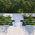 Outdoor Modern Stone Stairs With Water Feature And Surrounding Greenery Trees