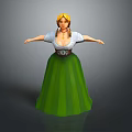 3D Rendered Female Character In Traditional Costume With Blond Braids And Green Skirt