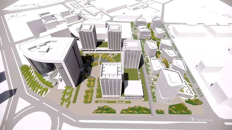 Modern Industrial Plant Zone Planning With Multiple Factory Buildings And Green Spaces 3d model 