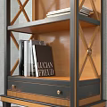 Wooden Bookshelf With Metal Cross Frame And Shelves For Book Storage Decor