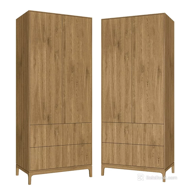 Modern Wooden Double Wardrobes With Doors And Drawers For Home Interior 3d model 