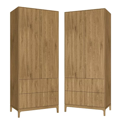 Modern Wooden Double Wardrobes With Doors And Drawers For Home Interior 3d model