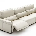 Modern Cream Leather Three Seater Sofa With Extendable Footrest For Living Room