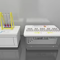 White Lab Benches With Yellow Framed Device Colored Test Tubes Neatly Arranged Holes Transparent Pipes