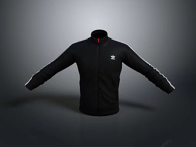 Black Jacket With Stand Up Collar White Sleeve Stripes Chest Logo And Zipper Closure 3d model