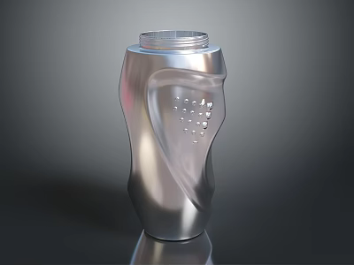 Silver Household Bottle With Curved Body Small Holes And Threaded Cap Design 3d model