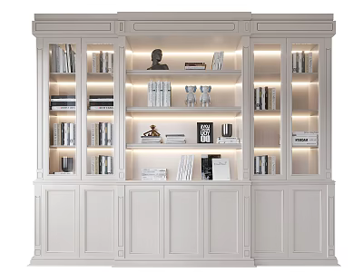 Elegant Modern Bookcase Design With Built in Lighting And Displayed Books Decorative Items 3d model