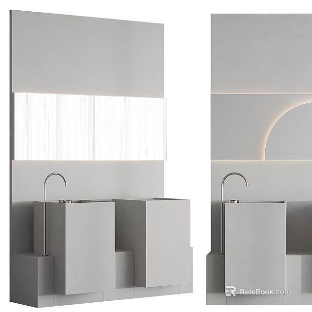Modern Minimalist Bathroom Sink With Gray Countertop And Sleek Faucet Design 3d model 