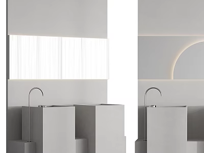 Modern Minimalist Bathroom Sink With Gray Countertop And Sleek Faucet Design 3d model