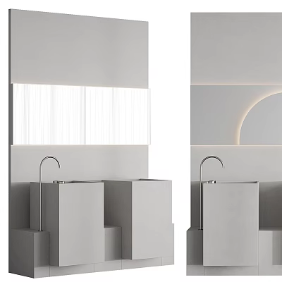 Modern Minimalist Bathroom Sink With Gray Countertop And Sleek Faucet Design 3d model