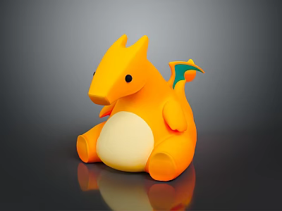 Yellow Cartoon Dragon Toy Sitting With Green Tail And White Belly 3d model