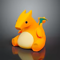 Yellow Cartoon Dragon Toy Sitting With Green Tail And White Belly