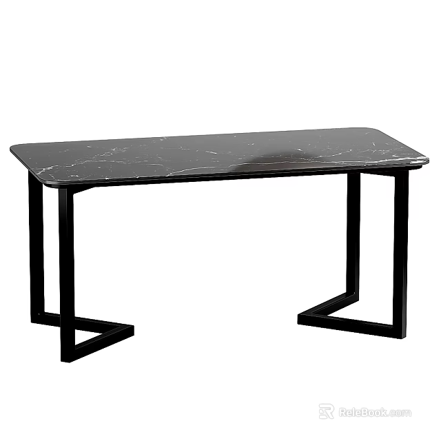 Modern Black Marble Dining Table with Sturdy Black Metal Frame for Contemporary Interior Design 3d model 
