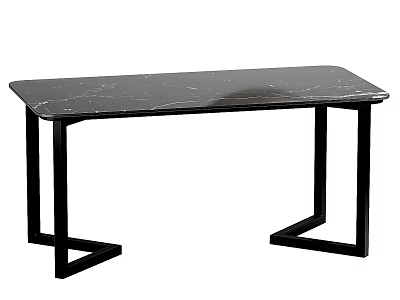 Modern Black Marble Dining Table with Sturdy Black Metal Frame for Contemporary Interior Design 3d model