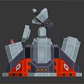 Futuristic Sci Fi Architecture 3D Model With Gray Towers Red Base And Circular Spires 3d model