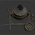 Old Cement Mixer with Metal Structure and Wheels for Construction Use 3d model