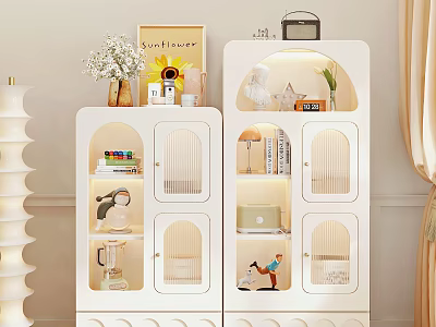 Stylish White Entryway Cabinet Sideboard With Glass Doors LED Lighting And Storage Shelves 3d model