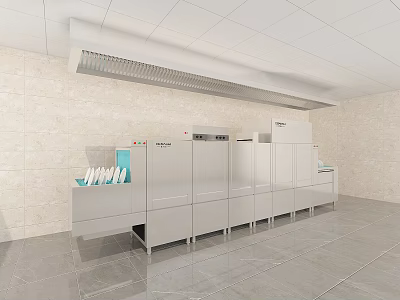 Modern Commercial Kitchen Appliances Featuring Professional Dishwashers And Disinfection System 3d model