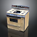 Beige Household Stove With Oven Black Control Panel And Metal Trim
