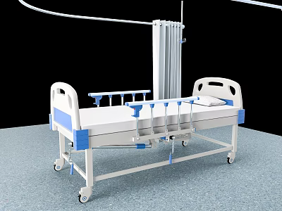 Adjustable Hospital Medical Bed With Wheels Side Safety Rails And Sturdy Frame 3d model