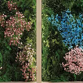 Living Plant Wall Interior Decoration With Pink Blue Flowers And Green Ferns Design