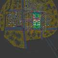 Birds Eye View Urban Planning With High Rise Buildings Green Spaces And Road Networks