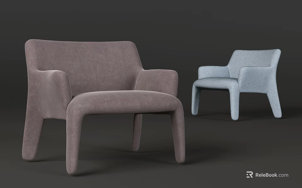 Modern Two Dining Chairs With Gray And Light Blue Upholstery And Armrest Design 3d model 