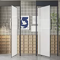 Modern Interior With Glass Partitions Perforated Wall Wooden Lattice And Green Plant