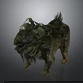 Mythical Creature With Green Brown Skin Plant Like Mane Open Mouth Sharp Teeth Stocky Limbs