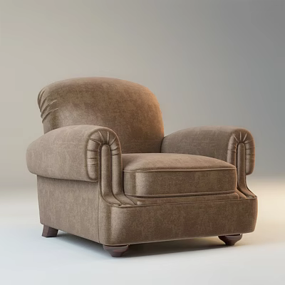 Comfortable Brown Single Sofa with Rolled Arms Upholstered Fabric Wooden Legs Modern Design 3d model