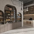 Modern Café Interior With Dark Wooden Walls Curved Green Sofas Pendant Lights And City View