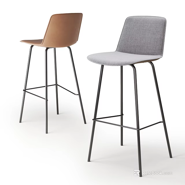 Modern Brown And Gray Bar Stools With Sleek Metal Frames And Minimalist Design 3d model 