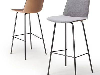 Modern Brown And Gray Bar Stools With Sleek Metal Frames And Minimalist Design 3d model