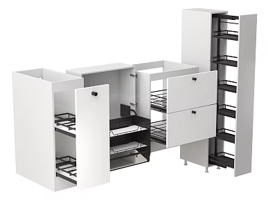 White Kitchen Cabinet Internal Structure With Drawers Shelves And Pull Out Baskets 3d model