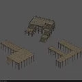 3D Models of Wooden Archway Pavilions with Three Different Structures Roofs and Steps