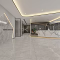 Modern Front Desk Reception Area With Marble Counter Stone Wall Accent Lighting And Potted Plant