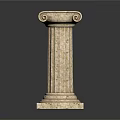 Classical Stone Column with Scroll Decorated Capital Fluted Shaft and Square Base