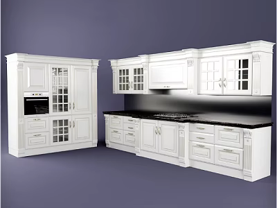 Classic White Kitchen With Upper Lower Cabinets And Black Countertop 3d model